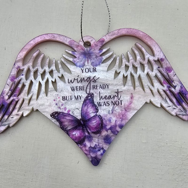 Heart with wings memorial acrylic with butterflies