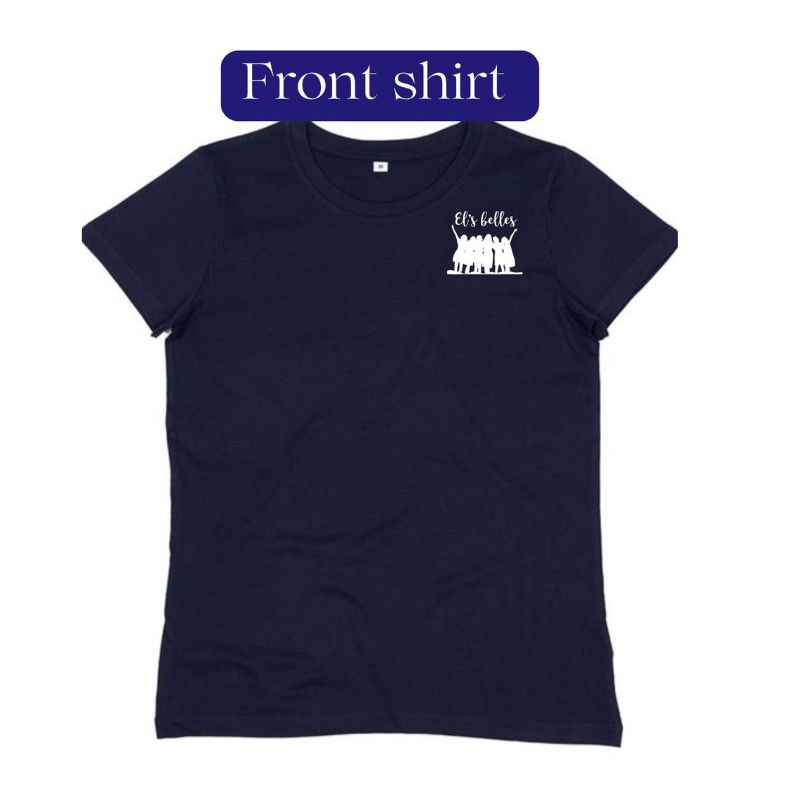 Navy blue tshirt with El's Belles logo on front